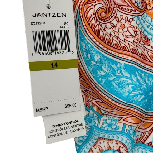 NWT Jantzen Blue Paisley Bandeau One-Piece Swim Suit Size 14. - Picture 9 of 12